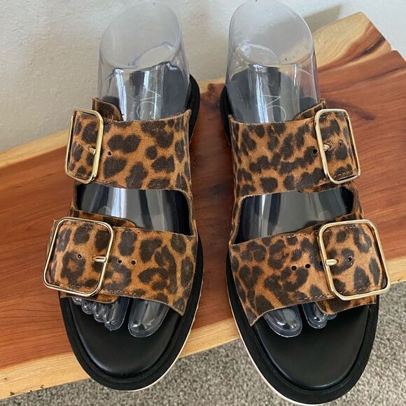 AGL Sabina Leopard Print Double Buckle Slides - Picture 2 of 11